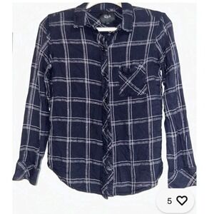 Rails Hunter Shirt in Navy Snow Plaid Long Sleeve Rayon Metallic Women's Small
